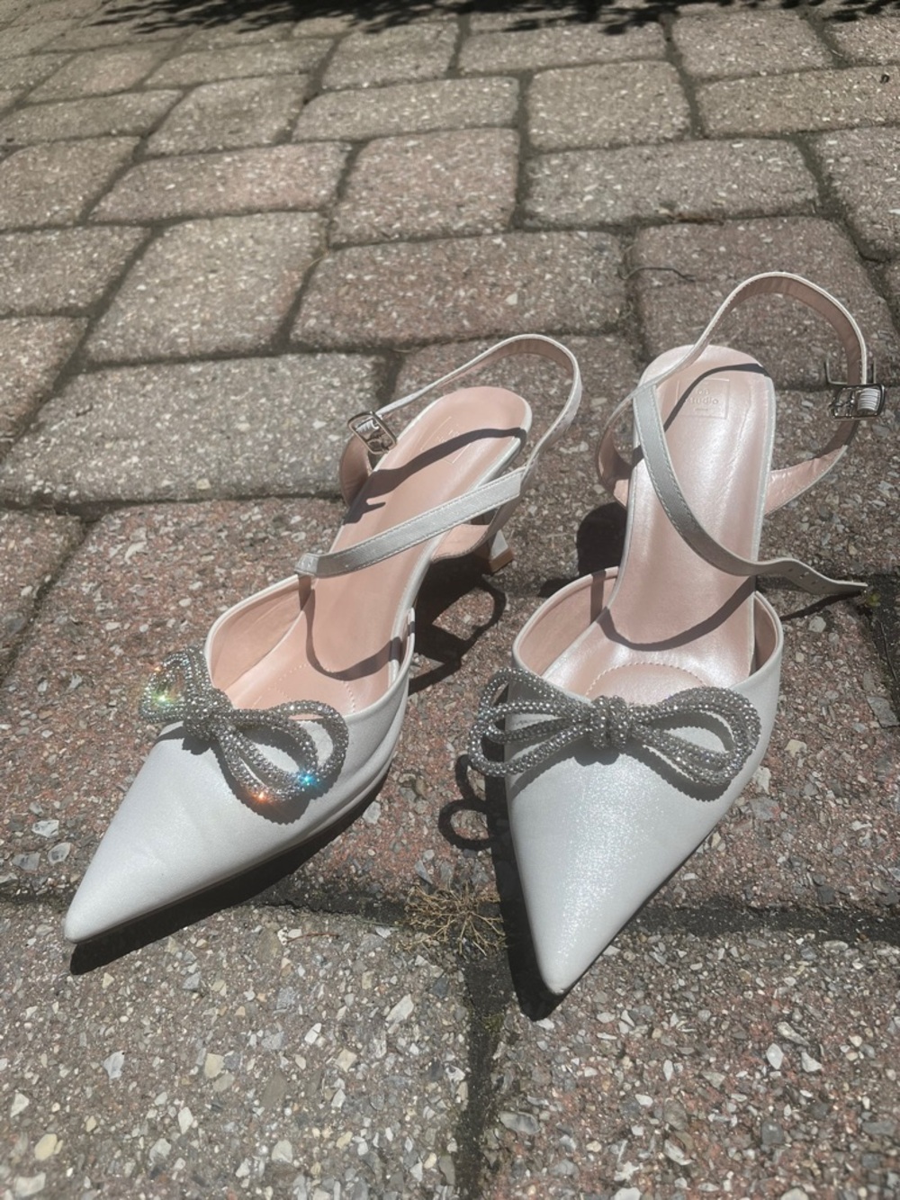 Oleg Cassini Crystal Bow Pointed Toe Slingback Heels
